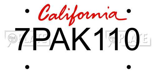 7PAK110 California License Plate