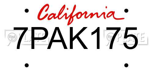 7PAK175 California License Plate
