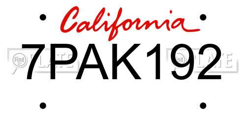 7PAK192 California License Plate