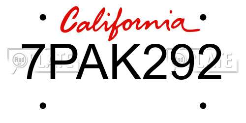 7PAK292 California License Plate