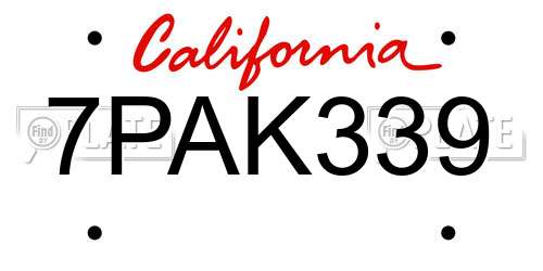 7PAK339 California License Plate