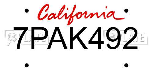 7PAK492 California License Plate