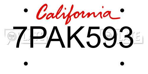 7PAK593 California License Plate