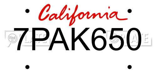 7PAK650 California License Plate