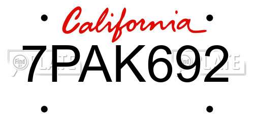 7PAK692 California License Plate