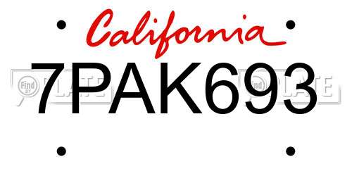 7PAK693 California License Plate