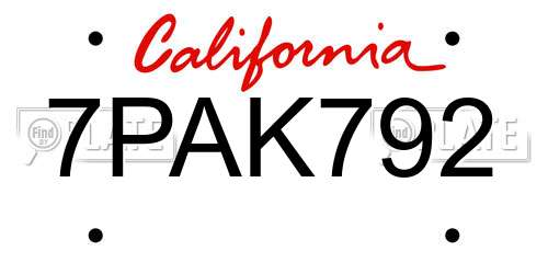 7PAK792 California License Plate