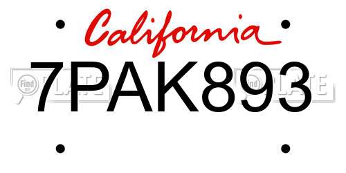 7PAK893 California License Plate
