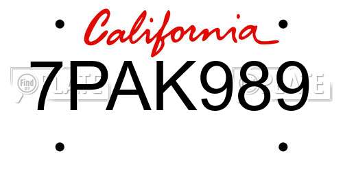 7PAK989 California License Plate