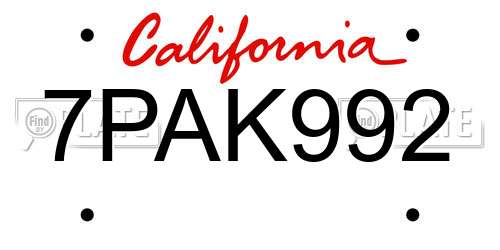 7PAK992 California License Plate