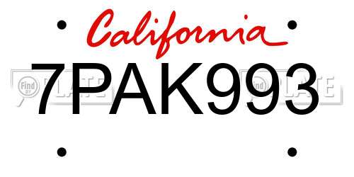 7PAK993 California License Plate