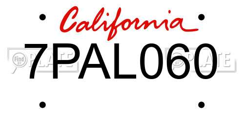 7PAL060 California License Plate