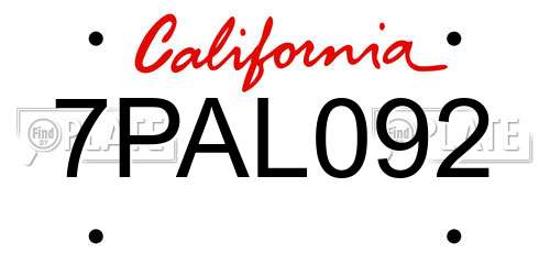 7PAL092 California License Plate