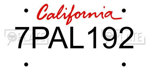 7PAL192 California License Plate