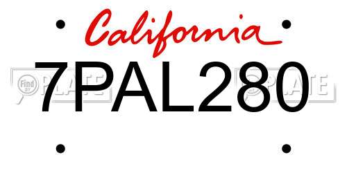 7PAL280 California License Plate
