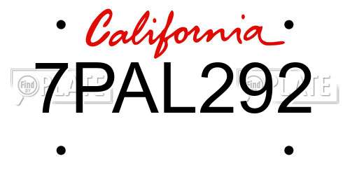 7PAL292 California License Plate