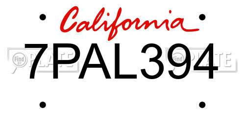 7PAL394 California License Plate