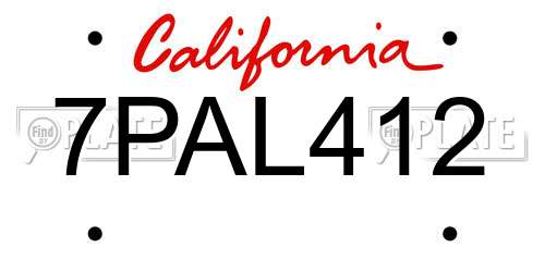 7PAL412 California License Plate