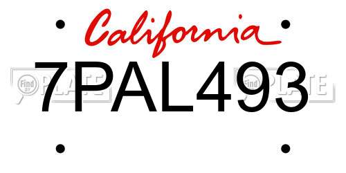 7PAL493 California License Plate
