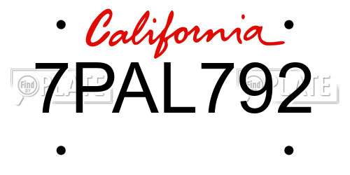 7PAL792 California License Plate
