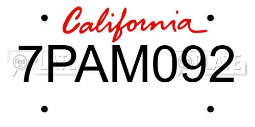 7PAM092 California License Plate