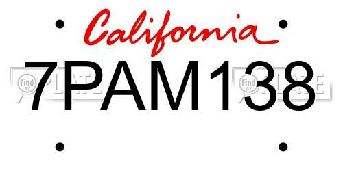 7PAM138 California License Plate