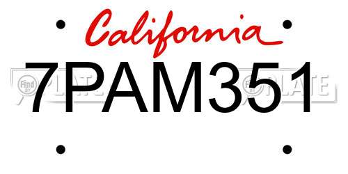 7PAM351 California License Plate