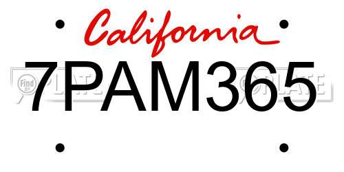 7PAM365 California License Plate