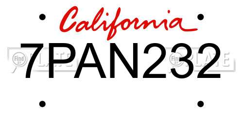 7PAN232 California License Plate