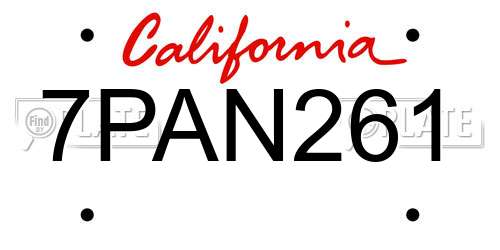 7PAN261 California License Plate