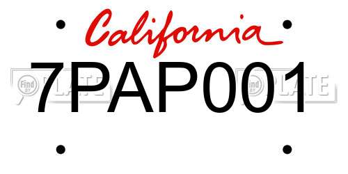 7PAP001 California License Plate