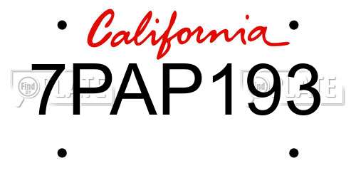 7PAP193 California License Plate