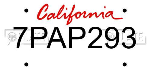 7PAP293 California License Plate