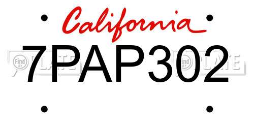 7PAP302 California License Plate