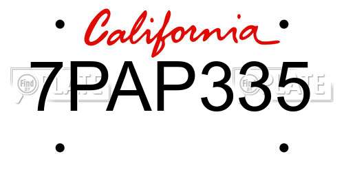 7PAP335 California License Plate