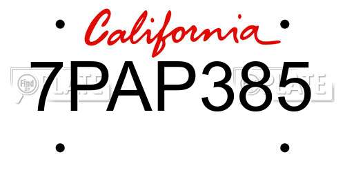 7PAP385 California License Plate