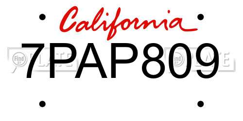 7PAP809 California License Plate