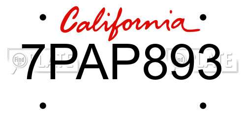 7PAP893 California License Plate