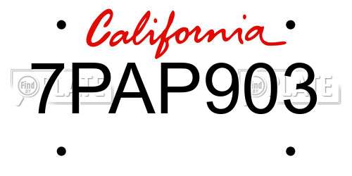 7PAP903 California License Plate