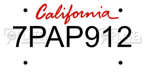 7PAP912 California License Plate