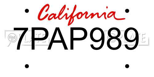 7PAP989 California License Plate