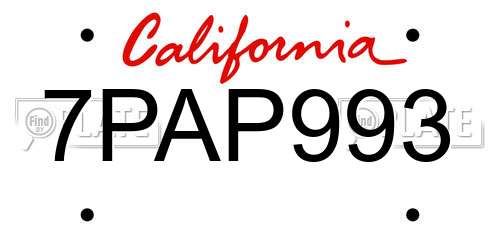 7PAP993 California License Plate