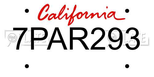 7PAR293 California License Plate
