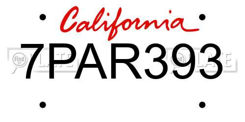 7PAR393 California License Plate
