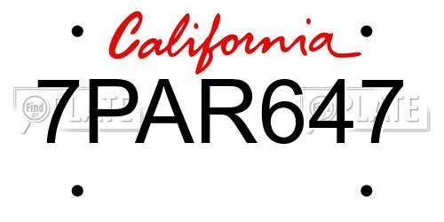 7PAR647 California License Plate