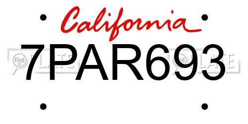 7PAR693 California License Plate