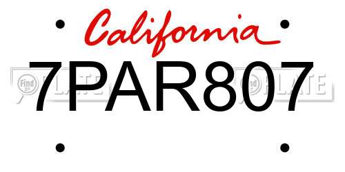 7PAR807 California License Plate