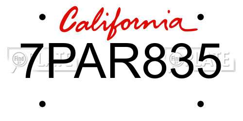 7PAR835 California License Plate