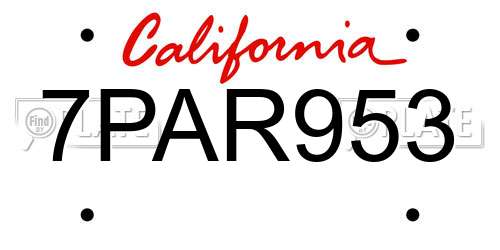 7PAR953 California License Plate