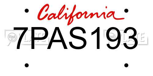 7PAS193 California License Plate